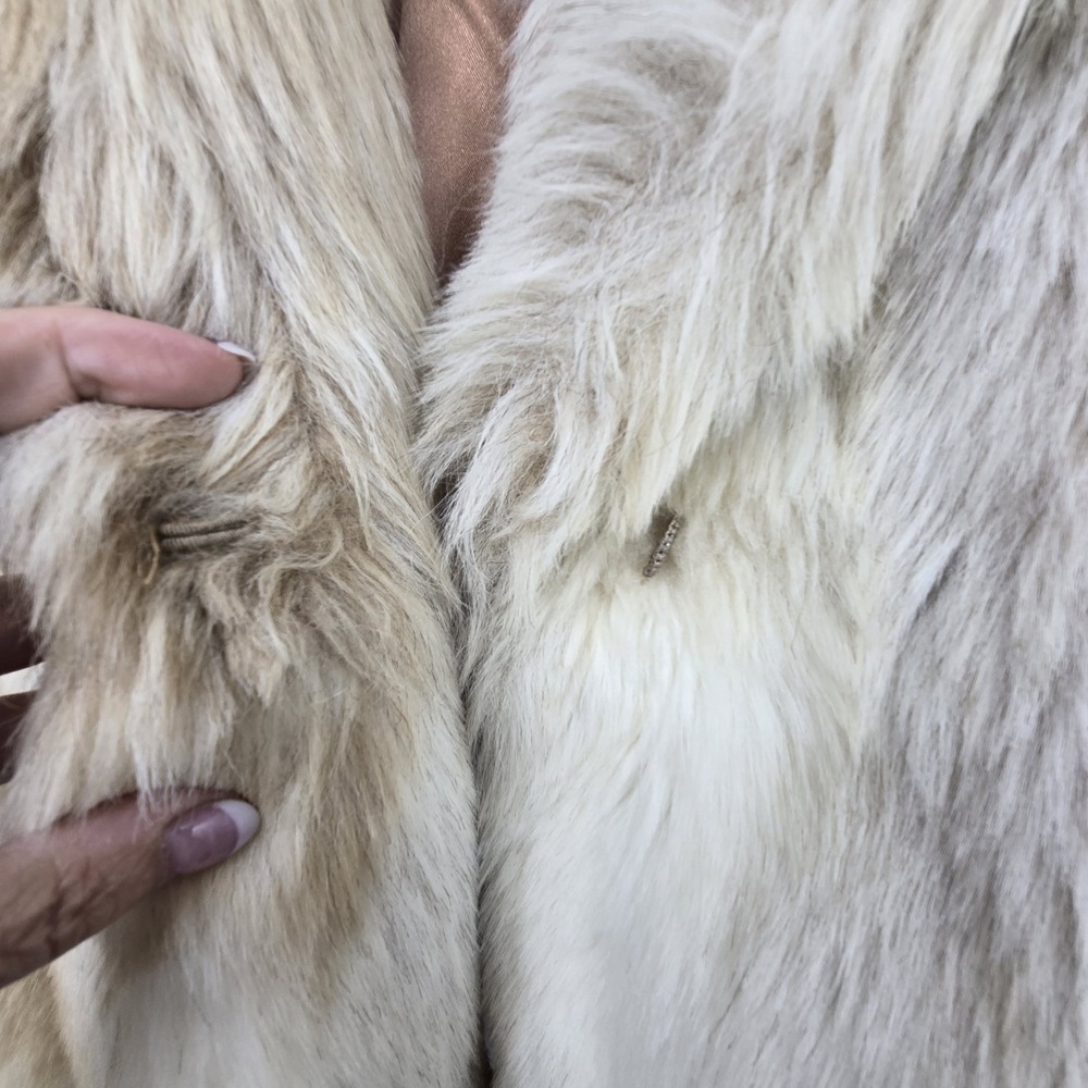 Vintage 80s 90s Faux Fur Jacket Womens 17 18 Cream Tan Fox Pockets Lined Mobwife - Picture 12 of 16